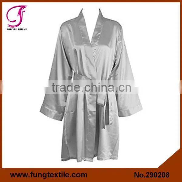 290207 New Style Short Plain Silk Satin Bath Robe photo-2