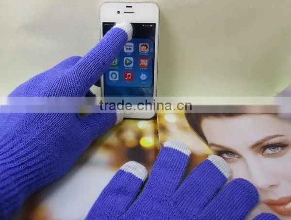 Different Material Acryllic 3 Fingers Knitted Touch Gloves photo-5
