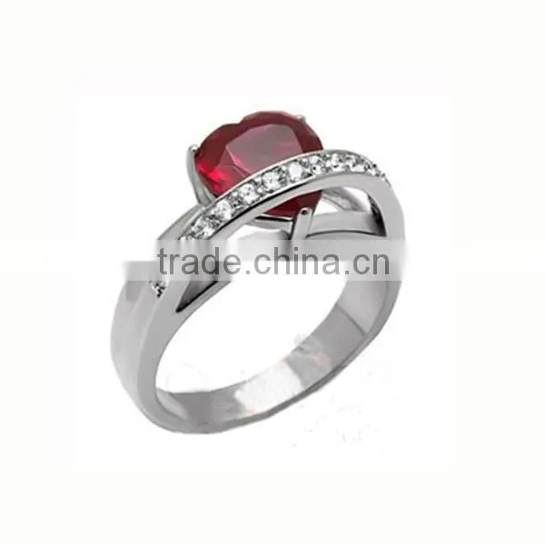 Heart Shape Red Crystal Stainless Steel Jewelry One Stone Ring Designs Big Stone Ring Designs Simple Stone Ring Designs (LR9420)