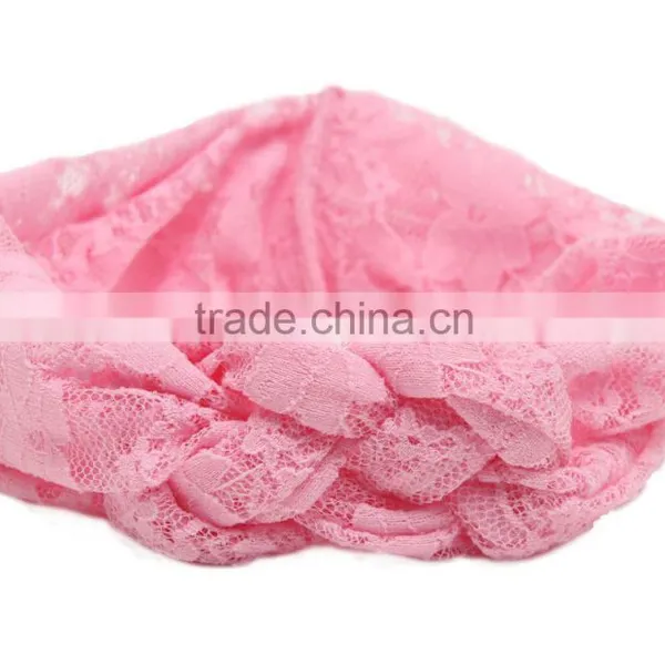 Wholesale 2016 New Knitting Cross Lace Headbands For Baby Girls / OEM Wholesale Kids or Women Elastic Wide Lace Headband photo-2
