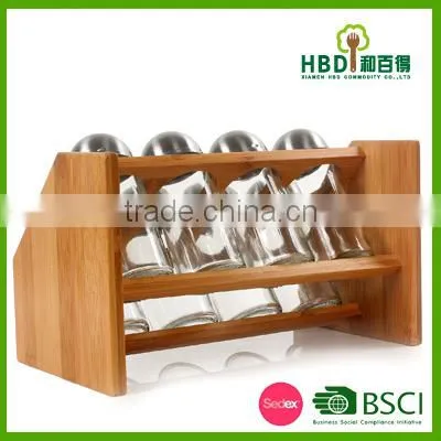 High Quality Bamboo Wood Spice Rack With 8 Jars photo-3