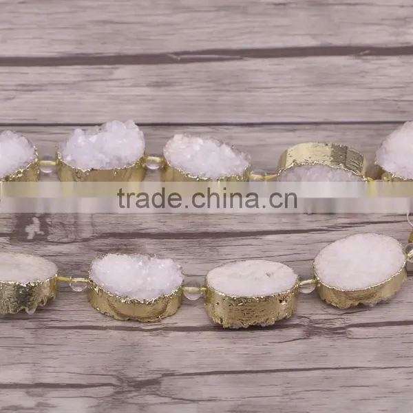 Full Strand (6pcs) Druzy Quartz Stone Beads - Gold Plated Edged Drusy Crystal Gemstone Beads photo-3