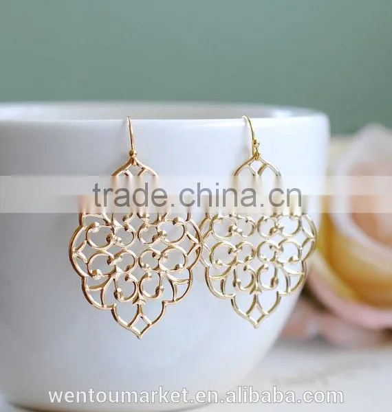 Large Gold Moroccan Filigree Earrings Boho Chic Bohemian Dangle Earrings photo-3