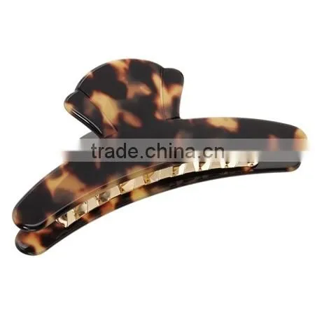 TORTOISE SHELL CELLULOSE ACETATE CLASSIC JAW CLIP WITH METAL TOOTH photo-3