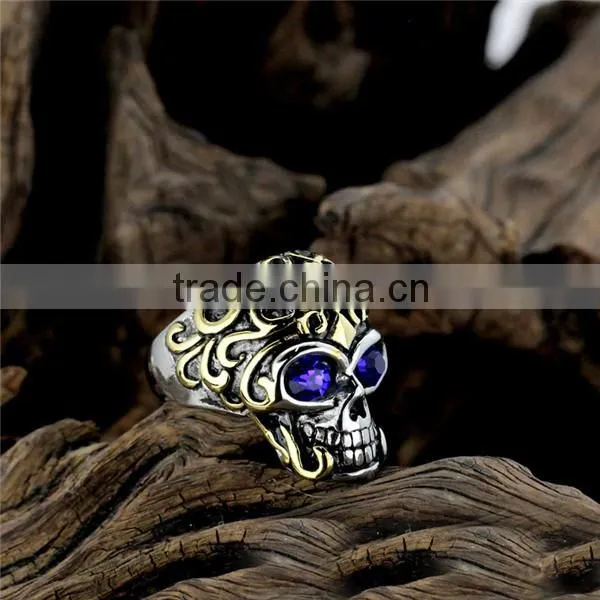 Gothic Engraved Rhinestones Surgical Stainless Steel Skull Ring for Man photo-6