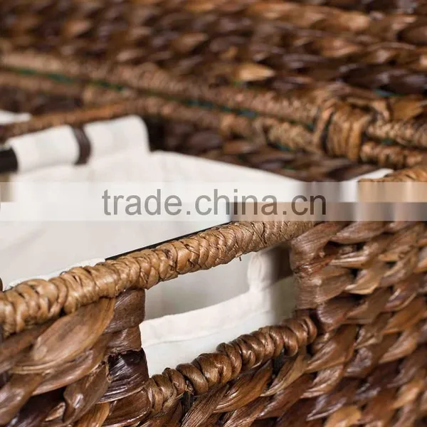 Eco-friendly Dyeing Water Hyacinth Woven Laundry Hamper With Liner photo-4