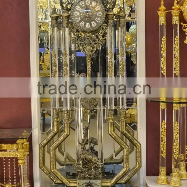 Antique Copper Clock With Crystal Column, 19th Century French Gilded Bronze Clock photo-2
