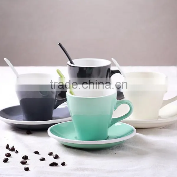 Glazed Ceramic Mug and Saucer Outside Color and Inside White photo-4