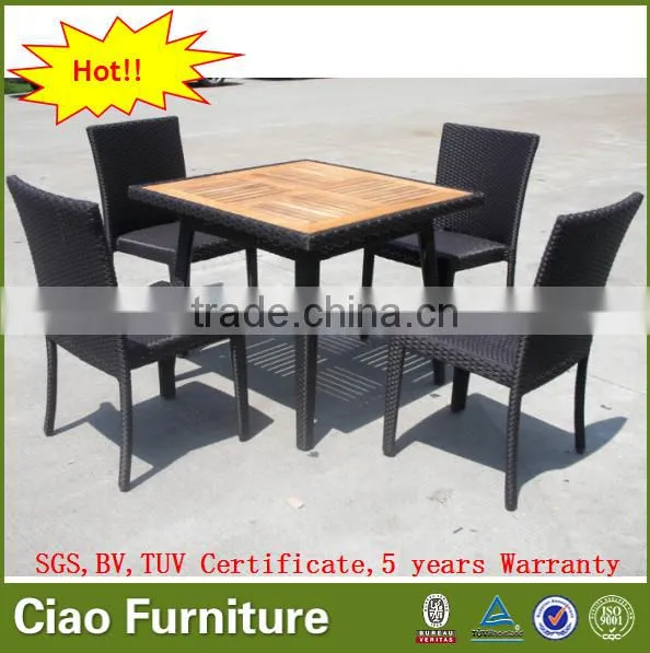 Outdoor Teak Wood Table and Armless Chairs Square Dining Table Set photo-2