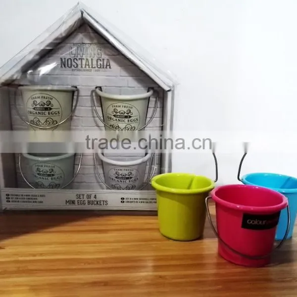 Pastel Colored Set of 4 Eggs Cups Small Mini Bucket Metal Tin Egg Holder photo-6