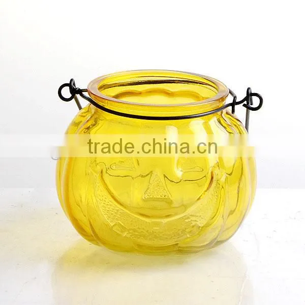 Halloween Theme Pumpkin Glass Candle Holder With Handle photo-3