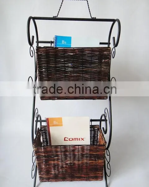 RH-4470 Two Tier Scroll Design Wicker Display Magazine Rack photo-3