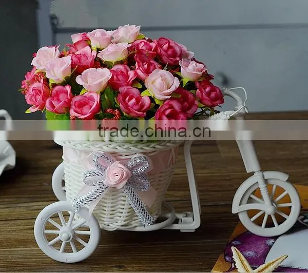 White Tricycle Bike Design Flower Basket Storage Container DIY Party Weddding Casamento Decoration Supplies photo-2