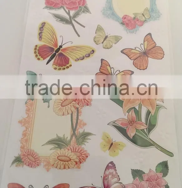 Orange Color Flowers & Butterfly Design Decorative Shinny Glitter Sticker, Graceful Design Decorative Sticker photo-4