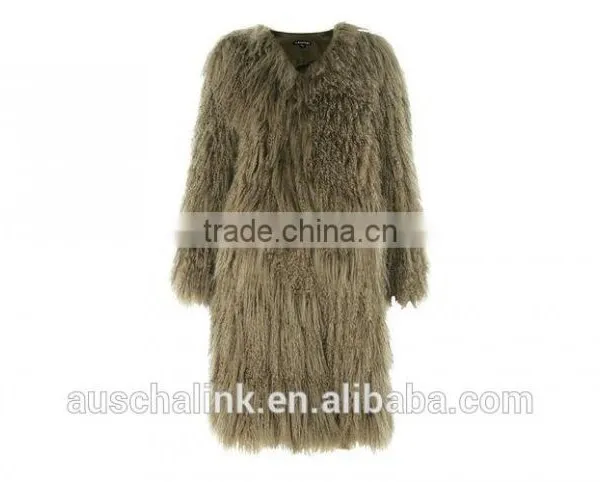 Best Selling Fashion Green Sheepskin Long Coats for Ladies photo-4