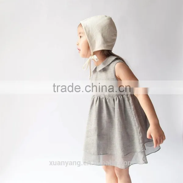 Hot Selling Wholesale Sleeveless Plain Linen Dress New Model 2 Year Old Baby Girl Dress photo-3