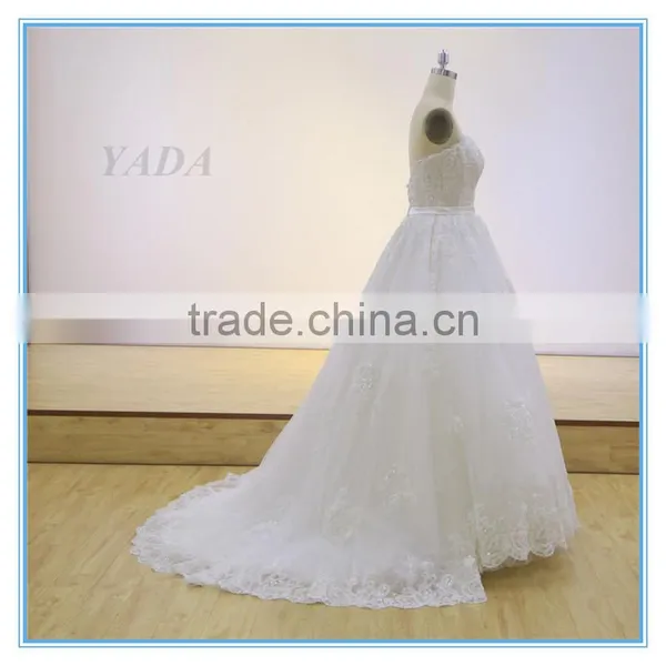 High Quality V-neck Ball Gown Beaded Bride White Wedding Dresses China photo-3