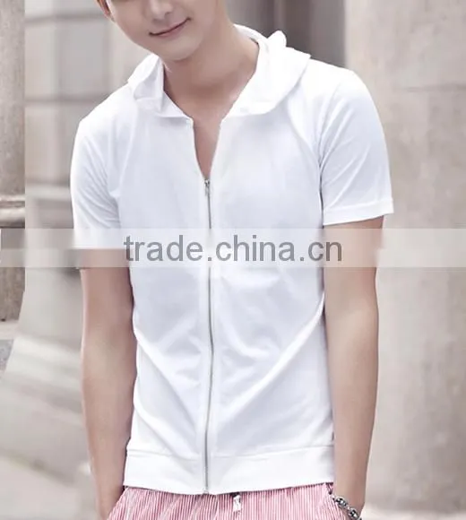 Hot Sale Custom Cotton/spandex Men's Short Sleeve Black Hoodie photo-5