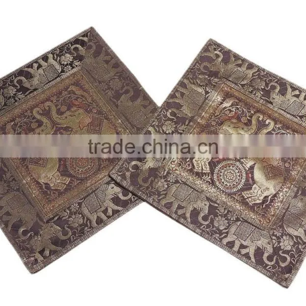 Elephant Bed Sari Pillowcases Bedroom Brown Decorative Throw Ethnic Cushions photo-2