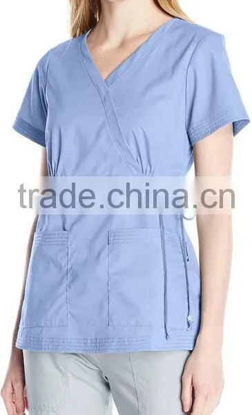 Customed Plain Blank Multi-Colors Easy-Fit Nursing Scrubs Tops With Adjustable Side Tie photo-5