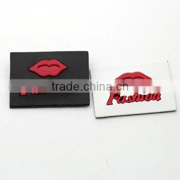Black/white PU Leather Sew on Patches With Red Metal Lips Plates Fashion Clothing Label for Jeans/jacket PLB-012 photo-2