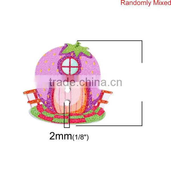 2 Holes At Random Strawberries Pattern House Button photo-2