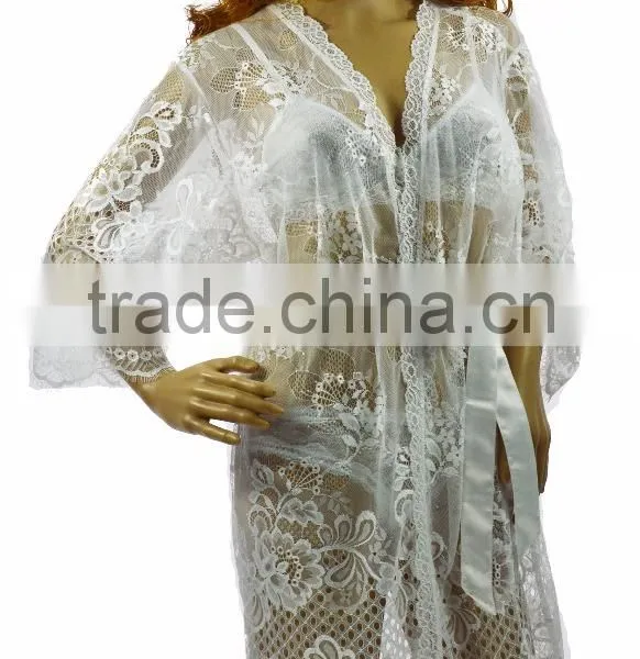 Cheap Women Sexy Sheer White Lace Sex Bridal Bathrobe photo-2