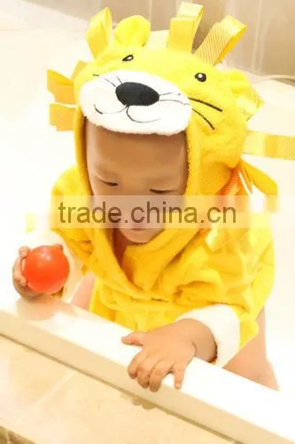 100% Cotton Breathable Lion Design Baby Bath Robe/kids Bath Robes