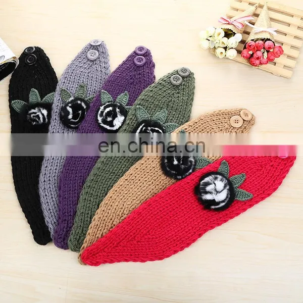 Fur Flower Women Lady Headband Knitted Headband With Rex Rabbit Fur photo-4