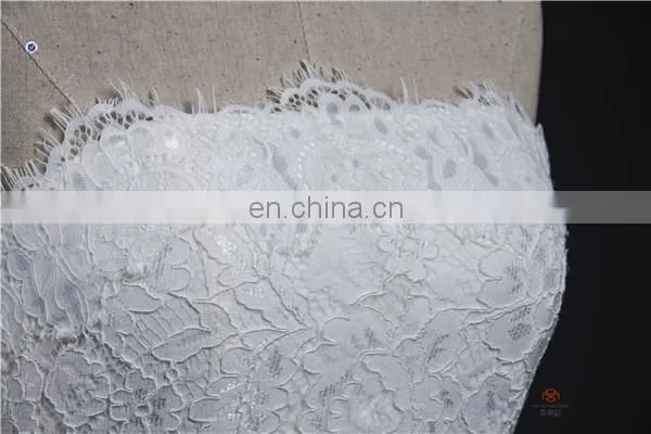 HMY-E0352 High Quality Franch Lace Fabric Bodice Sheer Skirt Lace Hem Latest Sample Wedding Dress 2016 Detachable Long Train photo-4