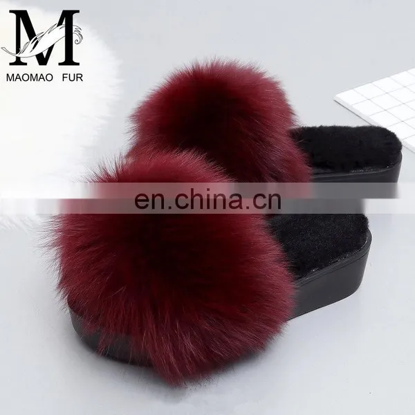 Wholesale Cheaper Fox Fur Shoes Slippers Fox Fur Slides Women Shoes photo-4