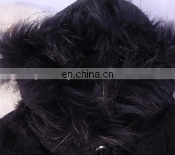 Raccoon and Rabbit Fur Trimming Cape Cloak With Buttons for Women Knitwear European Style photo-5