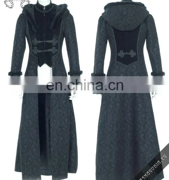 Gothic Long Coat With a Hood Trimmed With Natural Rabbit Fur photo-2