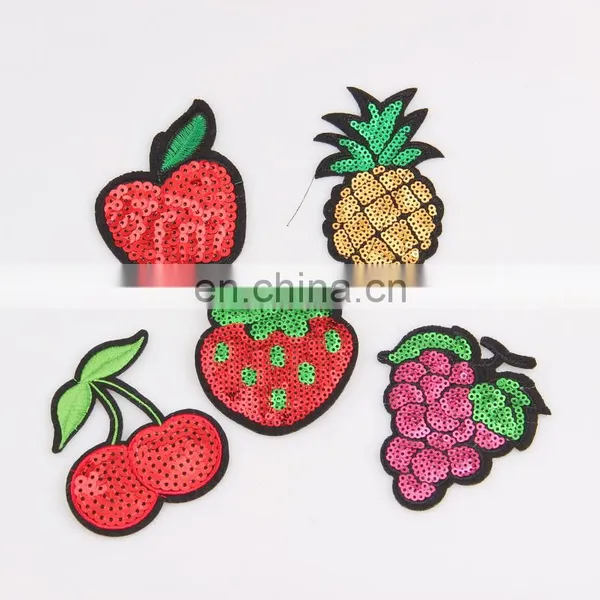 Custom Apple Grape Cherry Fruit Shape Sew On Sequins Embroidered Patch