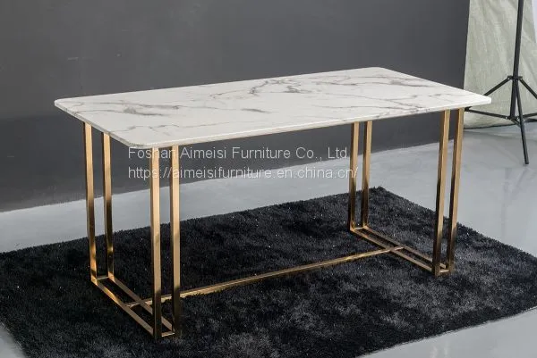Modern Marble Top Golden Chrome Leg Long Dining Table for Restaurant photo-5