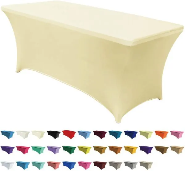 Spandex Tablecloths for 6ft Home Rectangle Rectangular Table Fitted Stretch Table Cover ivory