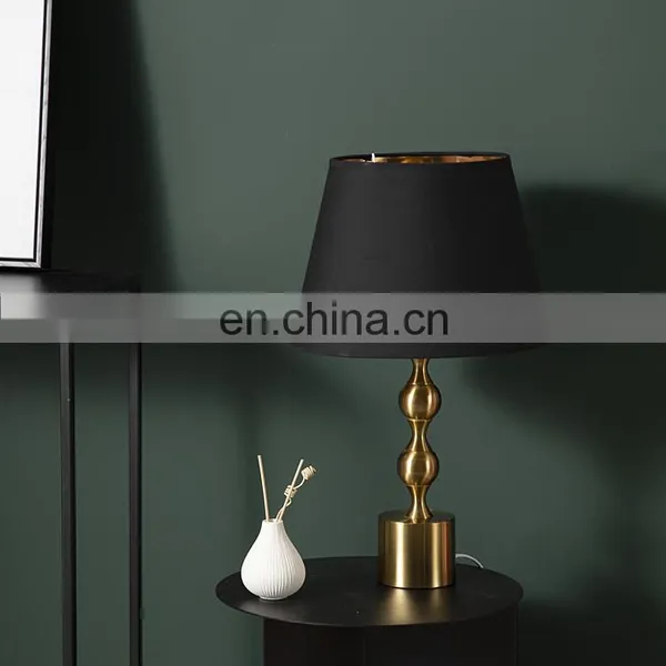 Nordic Creative Metal Base Design High-end Black Cotton Lampshade 10 Inch Bedroom Bedside Warm Table Lamp photo-3