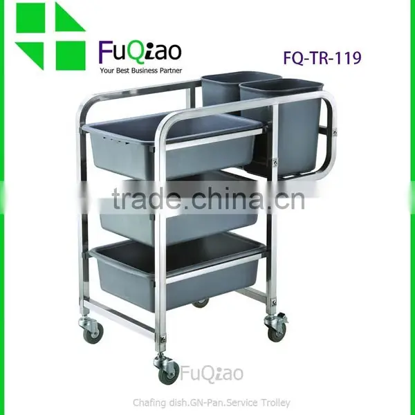 Service Equipment Restaurant Hotel Product 4 Wheel 3-tier Stainless Steel Service Trolley With Square Tub Quality Choice photo-4