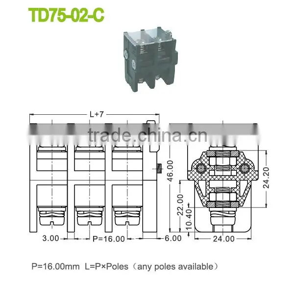 16.00 Pitch Feed Through Panel Terminal Block With PBT Screw Terminal Bloks Connectors photo-2