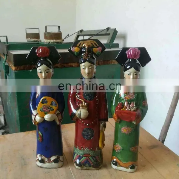 Vintage Antique Style Set of 3 Colorful Royal Emperors Ceramic Queen and Maid Figurines Sculptures