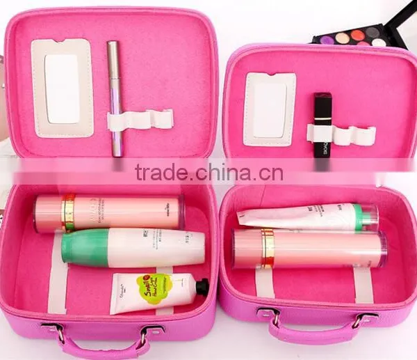Pink Leather Girl Cosmetic Train Case,custom Leather Makeup Carrying Box,Beauty Vanity Artist Case photo-6