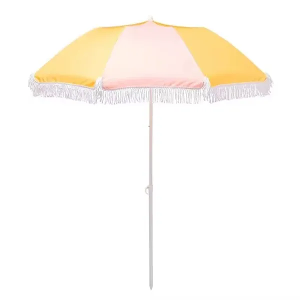Eco-Friendly 7FT Wooden Pole Beach Umbrella Portable UPF50+ Fringe Canopy Wholesale Patio Umbrella photo-5