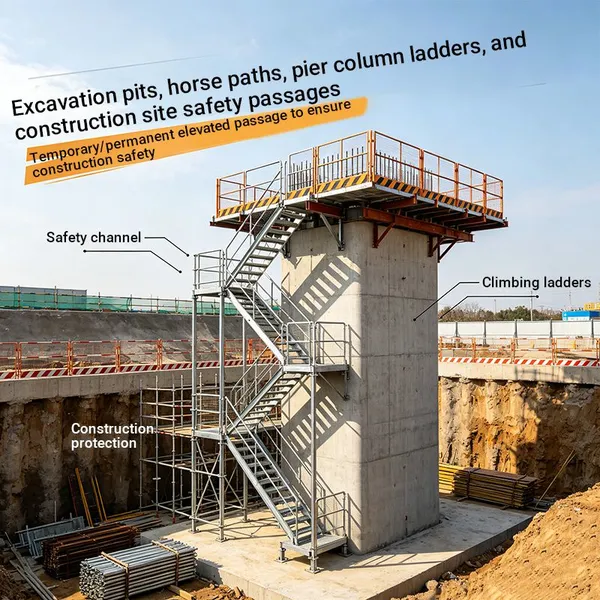 Reinforced Galvanized Steel Cage Climbing Ladder Impact Resistant Outdoor Industrial Ladder