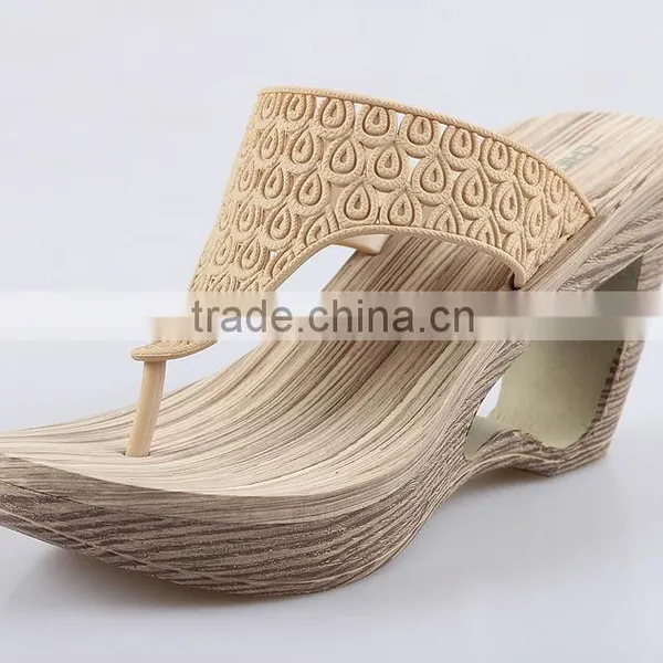 2015 Retro Style Wedges Slippers Waterproof Slippers Wooden Bottom Slippers photo-3