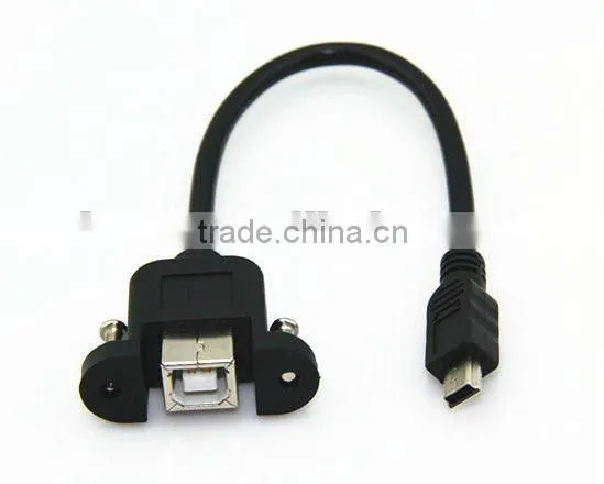 High Speed USB Mini B Male to USB B Female Panel Mount Cable