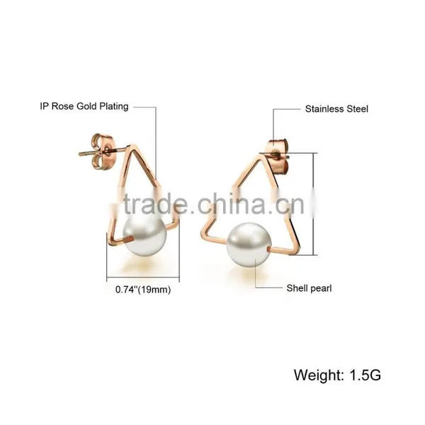 Wholesale Fashion Jewelry Triangle Shape 18K Rose Gold Plated Pearl New Earring Designs for Women photo-6