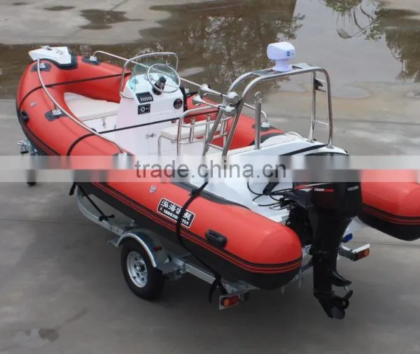 CE 5.2m Red New Style Made in China Fiberglass Inflatable Boat With Two Outboard Engine and Sound Audio and Suona photo-2