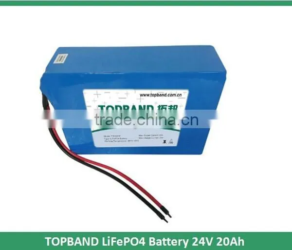 Hot Sale!!! TOPBAND 24V 20Ah LiFePO4 Batteries Pack With PCM BMS