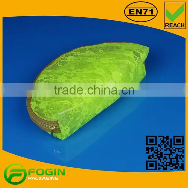 Green Color Custom Order Cosmetic Bag With Inner Mesh photo-4