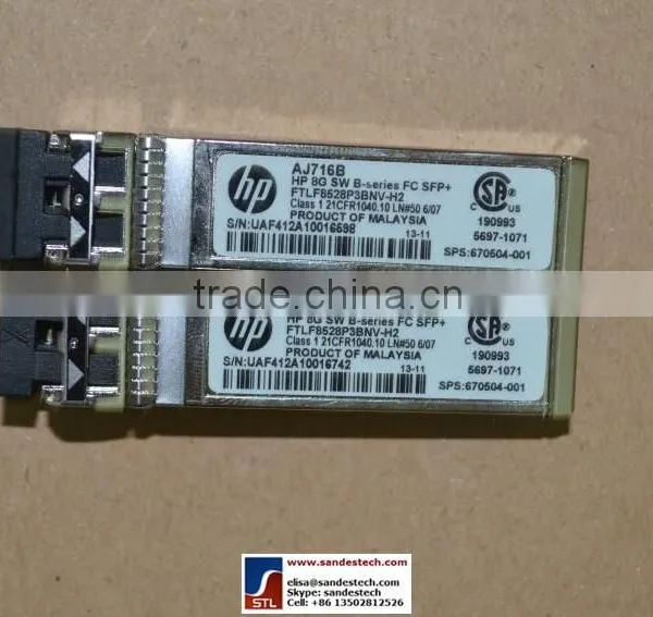 HP AJ716B AJ716A 670504-001 AJ716-63002 HP 8Gb SW SFP+ FTLF8528P2BNV-H2 HP 8GB SHORTWAVE B-SERIES FIBRE CHANNEL 1 PACK SFP+ TR